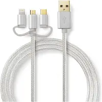 Nedis 3-in-1 - Câble de chargement / de données - USB mâle pour Micro-USB de type B, Lightning, 24 pin USB-C mâle - 1 m - aluminium - rond