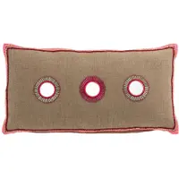 J-Line Coussin rectangulaire 3 miroirs jute naturel/rose