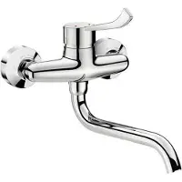 Delabie Support mural SPT-EHM, bras de douche pivotant L200 mm, mitigeur à levier, raccordement eau chaude/froide