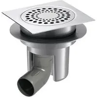 Delabie Vidange pour sol brut 150x150 H réglable, raccord coudé hori. D50