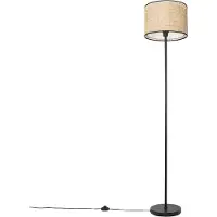 QAZQA Lampadaire rustique noir avec abat-jour en rotin - Kata