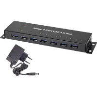 Renkforce Hub 7 ports USB 3.0 pour montage mural, boîtier métallique noir