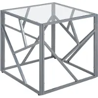 Beliani Table à dés en verre transparent, cadre en métal argenté, dés 50 x 50 cm Glam Modern