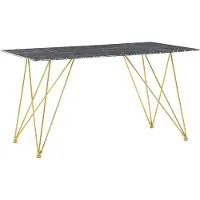 Beliani Table À Manger Effet Marbre Noir Et Dorée 140 X 80 Cm Kenton