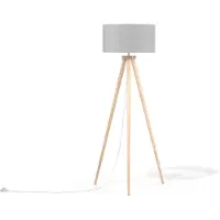 Beliani Lampadaire bois gris 140 cm abat-jour rond en tissu Long câble à trois branches avec interrupteur Design moderne