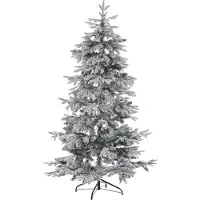 Beliani Arbre de Noël artificiel blanc 180 cm, recouvert de neige, support de Noël en métal noir