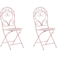 Beliani Lot de 2 chaises d'extérieur en métal rose mobilier moderne style rétro balcon terrasse jardin