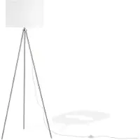 Beliani Lampadaire en métal argenté et blanc 148 cm abat-jour rond en tissu trépied à trois pieds long câble avec interrupteur Design minimaliste