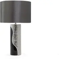 Beliani Lampe de table Noir et argent Pied en porcelaine Abat-jour en tissu Noir Câble avec interrupteur Style moderne minimaliste glamour