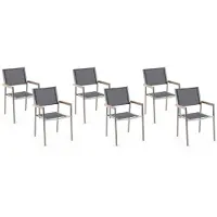 Beliani Lot de 6 chaises de salle à manger de jardin assise en textile gris et argent pieds en acier inoxydable empilables durabilité extérieure