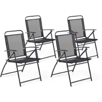 Beliani Jeu de 4 chaises de jardin en textile noir, pieds en métal, pliables, modernes, pour balcon et terrasse, à l'extérieur