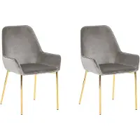 Beliani Lot de 2 chaises de salle à manger, revêtement en velours gris, pieds dorés, style rétro