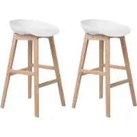 Beliani Lot de 2 chaises de bar en bois clair et plastique blanc, assise 85 cm, comptoir de cuisine
