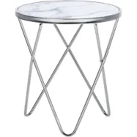 Beliani Table d'appoint Blanc Argent Verre de sécurité Métal 50 x 55 cm Pieds en V Table basse Brillant Aspect marbre Rond Moderne