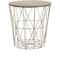 Beliani Table d'appoint aspect grillagé brun clair or 40 x 40 cm Plateau MDF Métal laqué époxy Panier métallique Multifonctionnel Rond Moderne