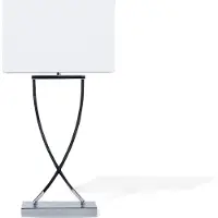 Beliani Lampe de table Argent Pied métallique Abat-jour en tissu blanc Câble long avec interrupteur Moderne Minimaliste