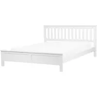 Beliani Lit blanc avec cadre en bois 180 x 200 cm tête de lit basse chambre à coucher design minimaliste