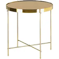 Beliani Table pliante en verre doré et brun doré métal rond ø 40 cm classique élégante multifonctionnelle salon