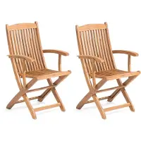 Beliani Jeu de chaises de jardin composé de 2 chaises en bois d'acacia marron clair avec accoudoirs comprenant des coussins pliants pour balcon