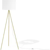 Beliani Lampadaire Or et Blanc Métal 148 cm abat-jour rond en tissu trépied long câble avec interrupteur Design minimaliste