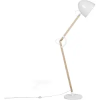 Beliani Lampadaire métal blanc 175 cm bras et abat-jour ajustable cadre en bois base en marbre long câble avec interrupteur design industriel