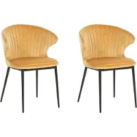 Beliani Ensemble de 2 chaises de salle à manger en velours jaune Augusta Lumarko