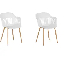 Beliani Lot de 2 chaises de salle à manger en matière synthétique blanche pieds en métal dossier ouvert style moderne salon salle à manger