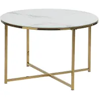 Beliani Table basse ronde effet marbre, base or blanc 70 cm Glam Modern Minimalist