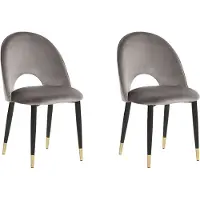 Beliani Lot de 2 chaises de salle à manger, tapissées de velours gris avec pieds noirs, style rétro glamour