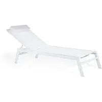 Beliani Chaise longue de jardin blanche en maille blanche, cadre en aluminium blanc et dossier réglable avec appui-tête