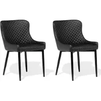 Beliani Ensemble de 2 fauteuils en cuir synthétique noir avec pieds métalliques noirs pour salle à manger de style rétro