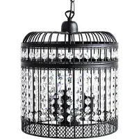 Beliani Lampe suspendue à 3 lampes en fer noir avec cristaux en verre acrylique et treillis style cascade glamour