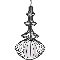 Beliani Lampe à suspension, abat-jour en métal noir avec grille. Vue de l'ampoule. Design en cascade. Aspect industriel
