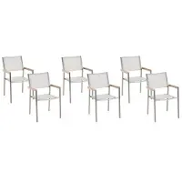 Beliani Lot de 6 chaises de salle à manger de jardin assise en textile blanc et argent pieds en acier inoxydable empilables durabilité extérieure