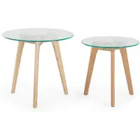 Beliani Table basse composée de 2 cadres en verre brun transparent en bois rond moderne