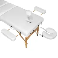 TecTake - Massagetafel behandeltafel - matras 10 cm hoog en houten frame + rolkussens, draagtas en kruk - wit - behandelbank – incl. opbergtas – opvouwbaar
