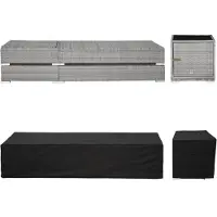 TecTake 2 chaises longues en rotin avec structure en aluminium et table, housse de protection incluse - gris clair