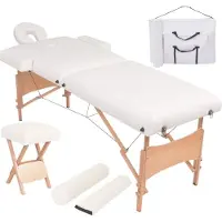 vidaXL Table de massage pliable et tabouret 10 cm d'épaisseur Blanc