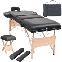 vidaXL Table de massage pliable et tabouret 10 cm d'épaisseur Noir