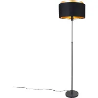 QAZQA Lampadaire moderne noir avec double abat-jour doré - Parte