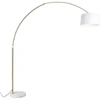 QAZQA Lampe à arc en laiton avec abat-jour en tissu blanc 50 cm - XXL