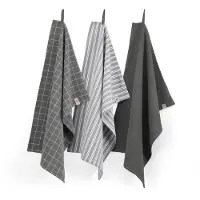 Walra Ensemble d'Essuie-Mains Walra Dry Cubes Uni, Stripes & Blocks Off Black (Lot de 3)