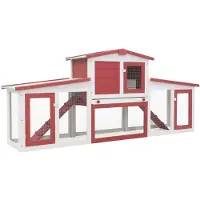 vidaXL Grand clapier à lapins rouge et blanc 201x45x85 cm bois