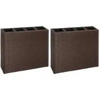 vidaXL Lits surélevés de jardin et 4 pots 2 pcs Résine tressée Marron