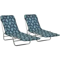 vidaXL Bains de soleil pliants 2 pcs. acier et tissu motif feuilles