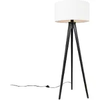 QAZQA Lampadaire trépied noir avec abat-jour blanc 50 cm - Tripod Classic