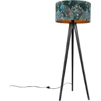 QAZQA Lampadaire trépied noir avec abat-jour paon 50 cm - Tripod Classic