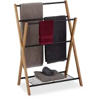 Relaxdays Nature Porte, Support Serviettes de Bain, 4 Barres, Bambou Rangement, 87 x 60,5 x 37,5 cm, Noir, métal