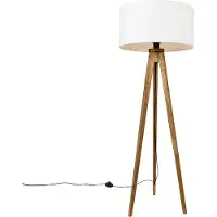 QAZQA Trépied rustique en bois vintage avec abat-jour blanc 50 cm - Tripod Classic