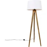 QAZQA Lampadaire trépied rustique en bois vintage avec abat-jour en lin blanc 45 cm - Tripod Classic